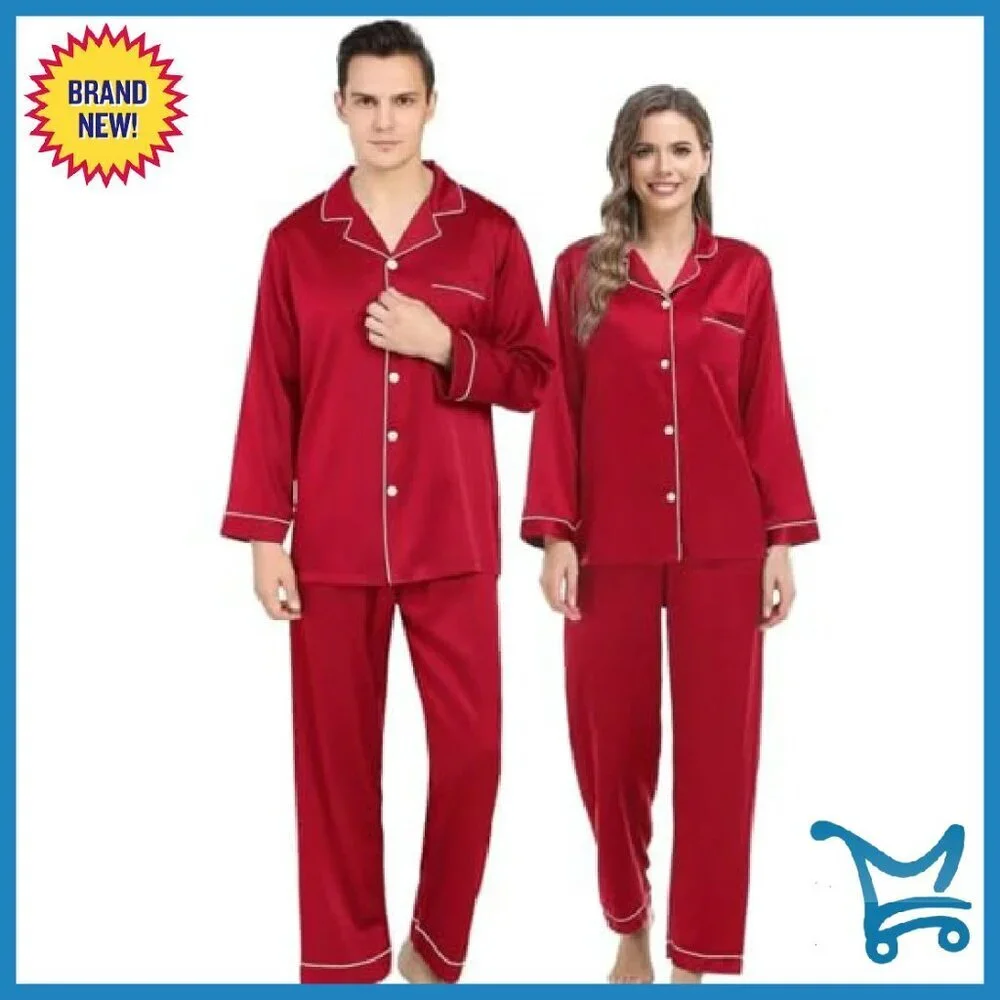 Silk Satin Pajama Set Long Sleeve Button Down Sleepwear Lounge